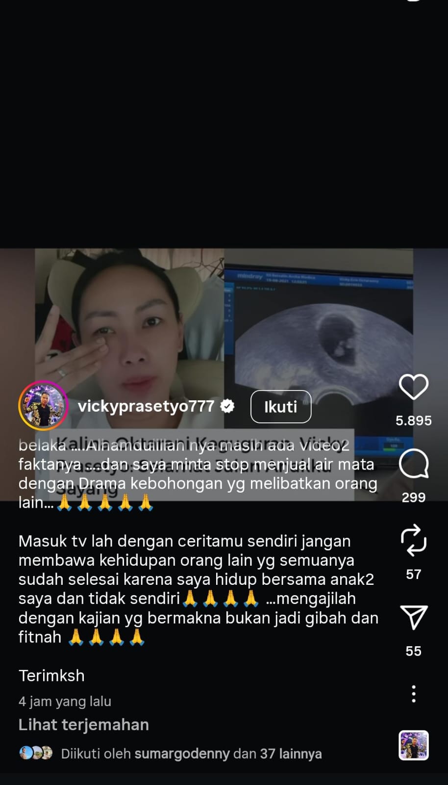 Unggahan Instagram Vicky Prasetyo